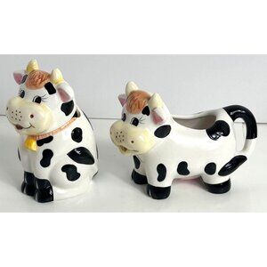Cow Themed Ceramic Sugar & Creamer Set Black and White Houston Harvest Gifts